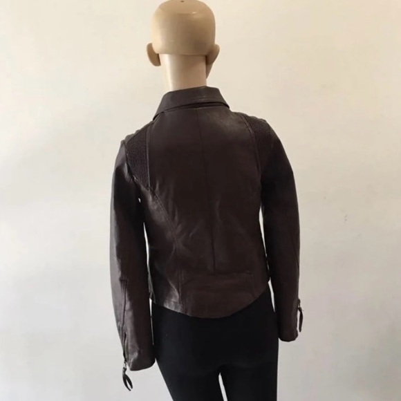 Jessica Simpson Brown Collared Girls Leather Jacket - Picture 4 of 11